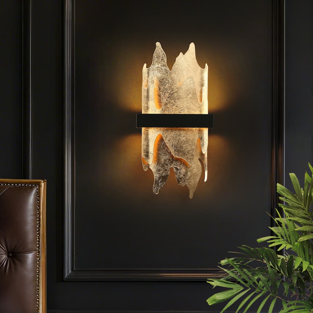 Modern LED Flame-Inspired Wall Sconce Antique Gold Foil Bathroom Vanity Light - L13.8" x W6.7"