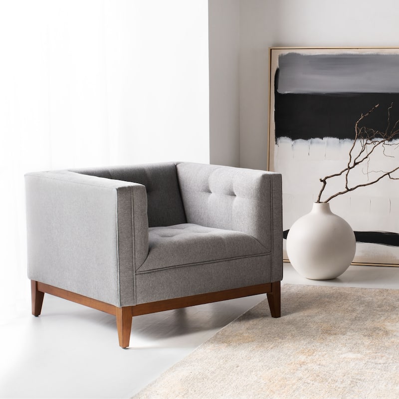 SAFAVIEH Couture Piermaria Button Tufted Arm Chair - 35Wx35Dx28H