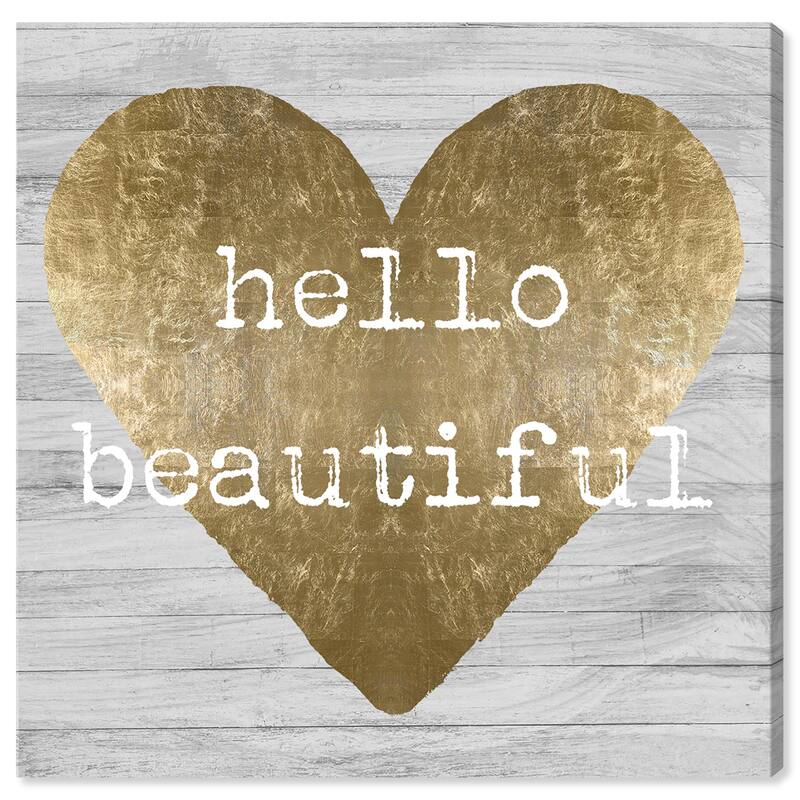 Wynwood Studio 'Hello Beautiful' Fashion and Glam Wall Art Canvas Print Hearts - Gold, Gray