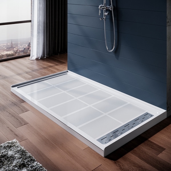 ELEGANT 48''W x 32''D x 4''H Shower Base with Shower Drain. Opens flyout.