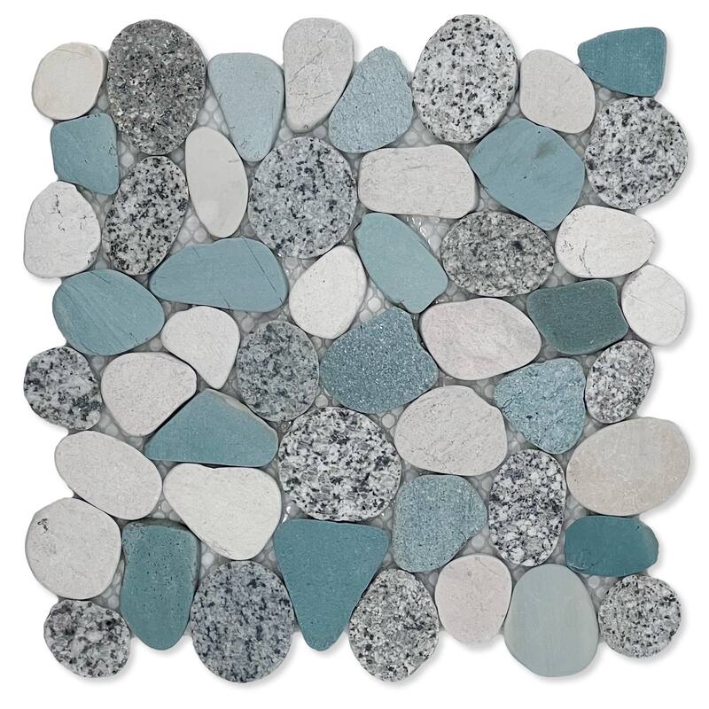 Sliced Pebble 11 in. x 11 in. Mesh-Mounted Mosaic Wall and Floor Tile - Speckled Green - 11 in. x 11 in.