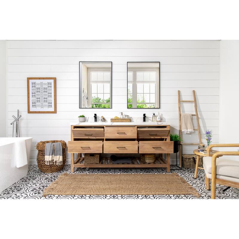 Willow Collections 60 in. W x 22 in. D Parker Solid Teak Double Sink Bathroom Vanity with Countertop