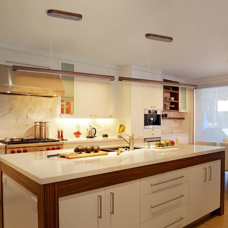 Starsky 1-Light Farmhouse Rustic Wooden Linear Pendant Integrated LED 3000K Kitchen Island Lights