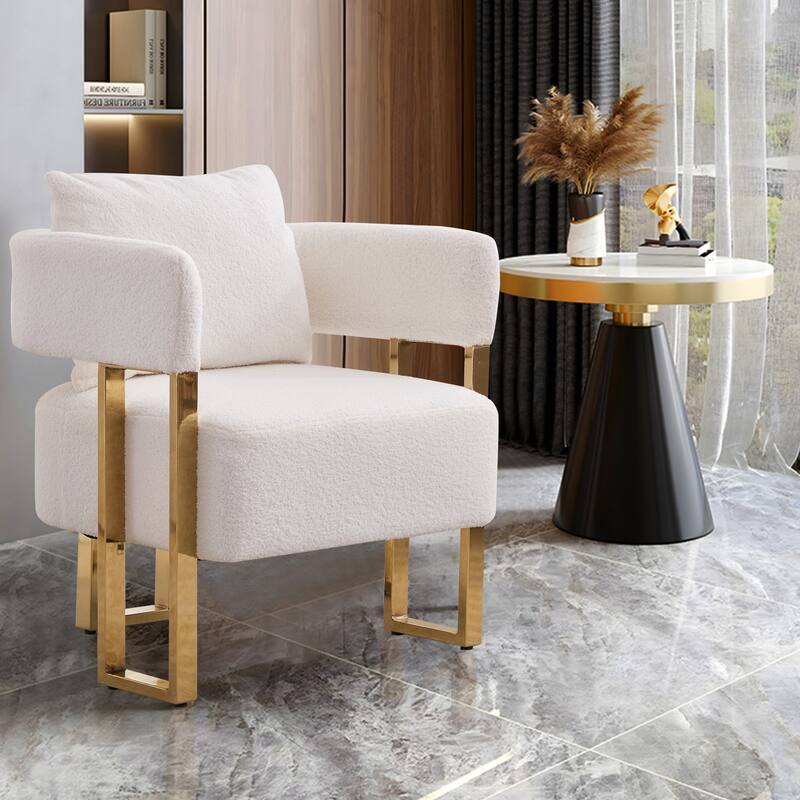 Simple And Stylish Accent Chair With Metal Foot, Teddy Velvet Upholstered Sofas For Bedroom, Living Room, Balcony, Office
