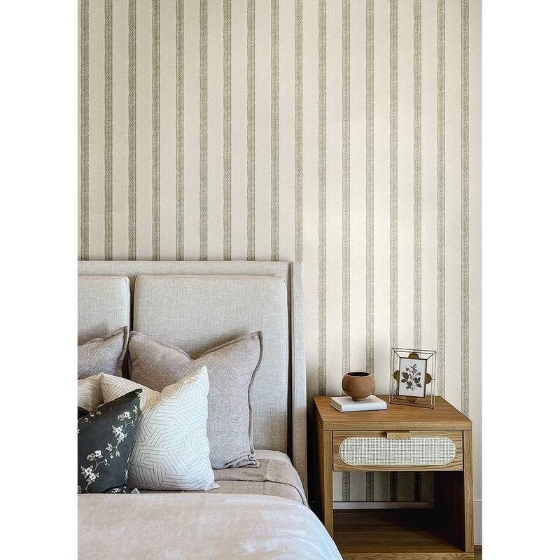 Chesapeake Mandevilla Green Vine Stripe Wallpaper