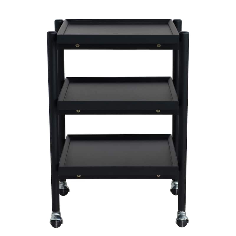 Rubberwood 3-Tier Bar Cart on Casters with Removable Tray/Shelf - 18.5"L x 23.62"W x 26.38"H