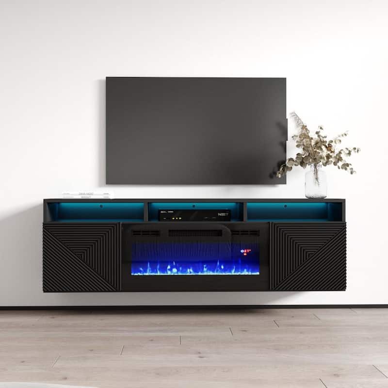 Giza EF Wall Mounted Electric Fireplace Modern 63" TV Stand - Black