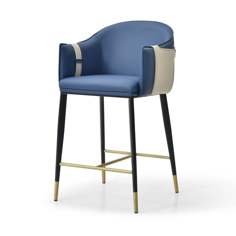 Modrest Calderon Modern Blue & Beige Vegan Leather Counter Chair