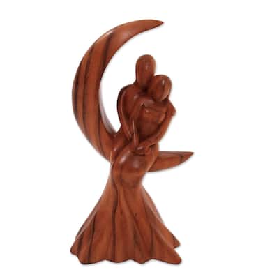 NOVICA Romance on the Moon, Wood sculpture - 11.75" H x 6" W x 3.1" D