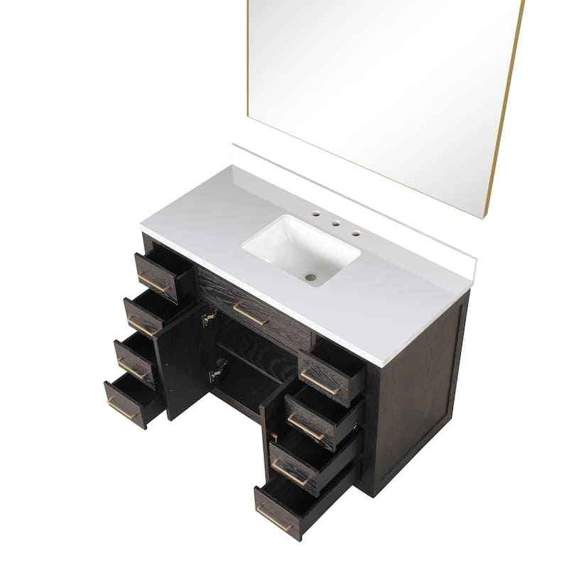 Abbey 48 in W x 22 in D Black Oak Single Bath Vanity, Cultured Marble Top, and 46 in Mirror