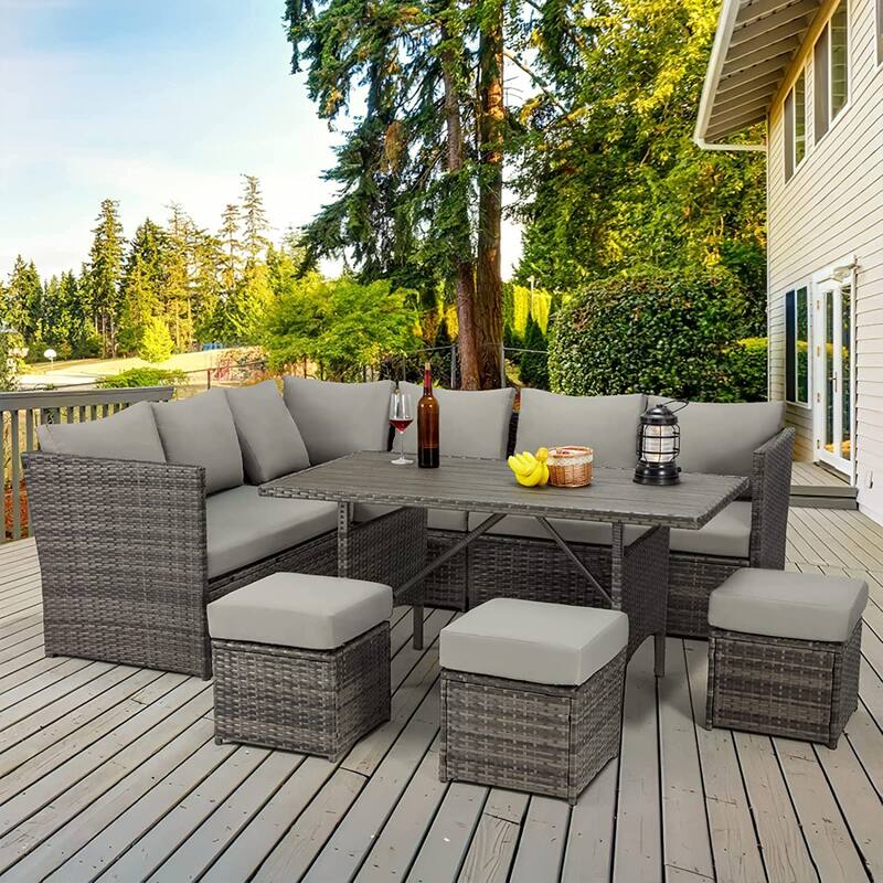 AECOJOY Outdoor Rectangle Wicker Dining Table