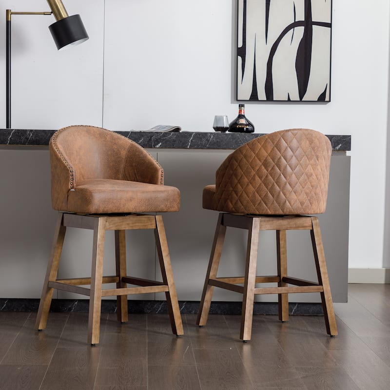 Swivel Wood Counter Height Bar Stools with Footrest (Set of 2)