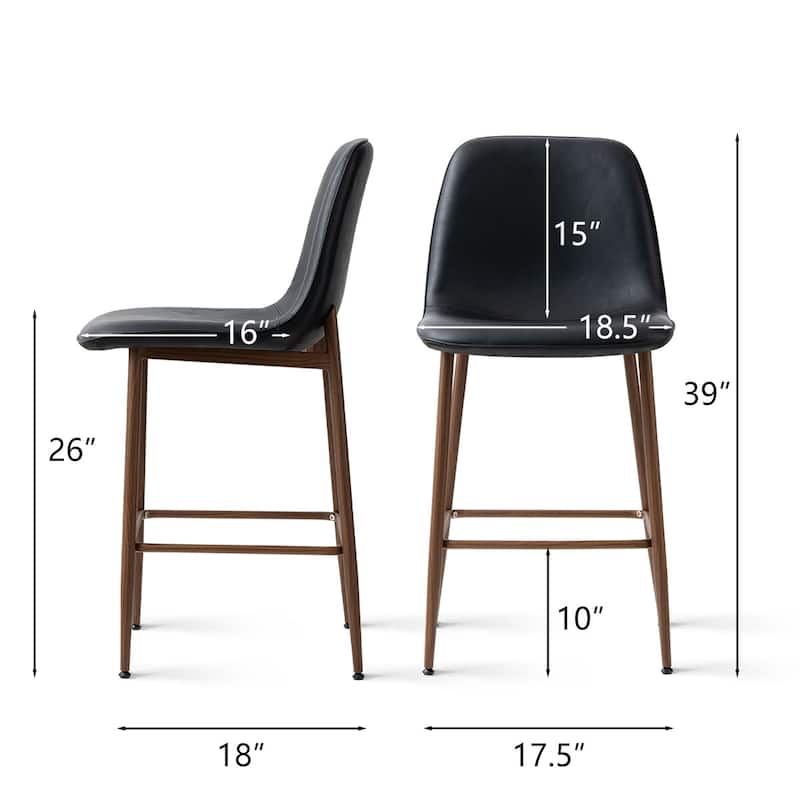 Modern PU Leather Counter Height Bar Stools with Walnut Wood-Grain Metal Legs (Set of 3)