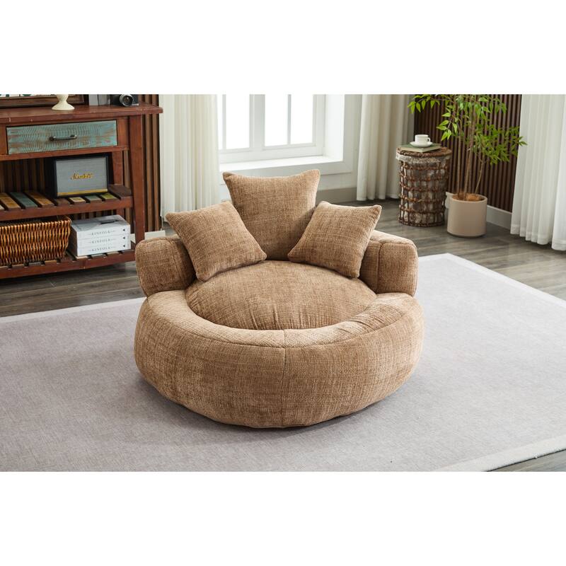 Bean Bag Lazy Sofa with Ultra Soft Chenille Cover,Round Bean Bag,Indoor & Outdoor