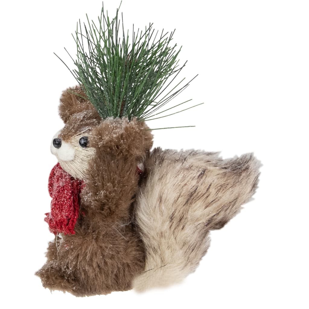 7" Standing Squirrel Pine Sprig Red Scarf Tabletop Christmas Figurine