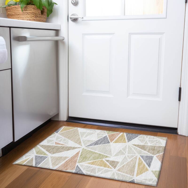 Premium Washable Super Soft Contemporary Mosaic Mayfield Rug - Ivory - 1'8" x 2'6"