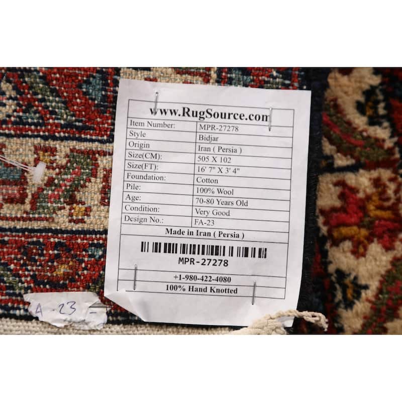 Malayer Minakhani Persian Vintage Runner Rug Handmade Wool Carpet - 3'4" x 16'7"
