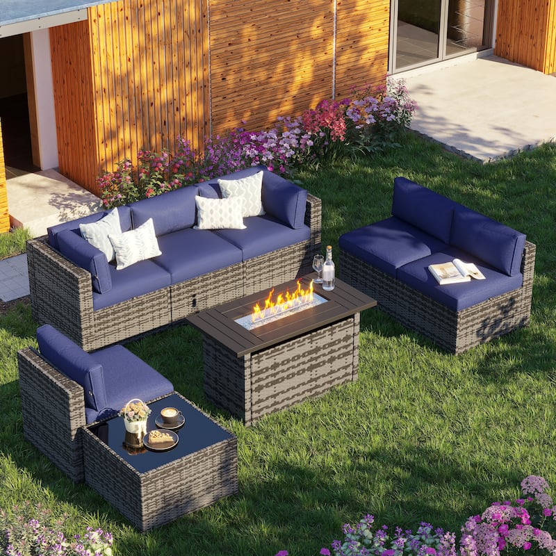 AOXUN Wicker Rattan Outdoor Sectional Sofa Set with Coffee Table