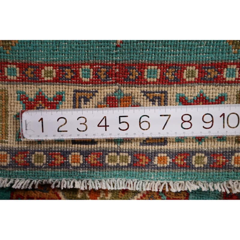 Turquoise Kazak Foyer Rug Hand-Knotted Wool Carpet - 2'0" x 3'0"