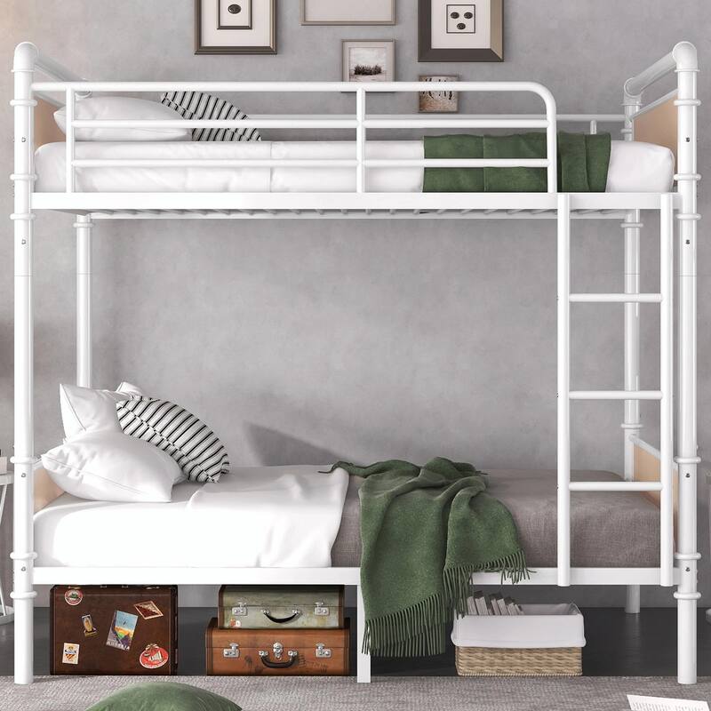 Metal Bunk Bed, Industrial Detachable Bunkbeds with Safety Guard Rails for Teens