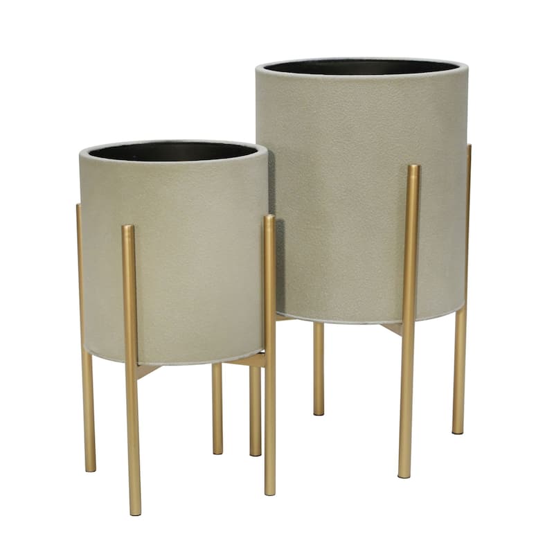 Solid Outdoor Planter on Stand - 23" - Gray and Gold - Set of 2