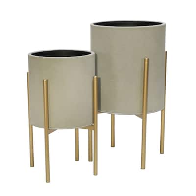 Solid Outdoor Planter on Stand - 23" - Gray and Gold - Set of 2