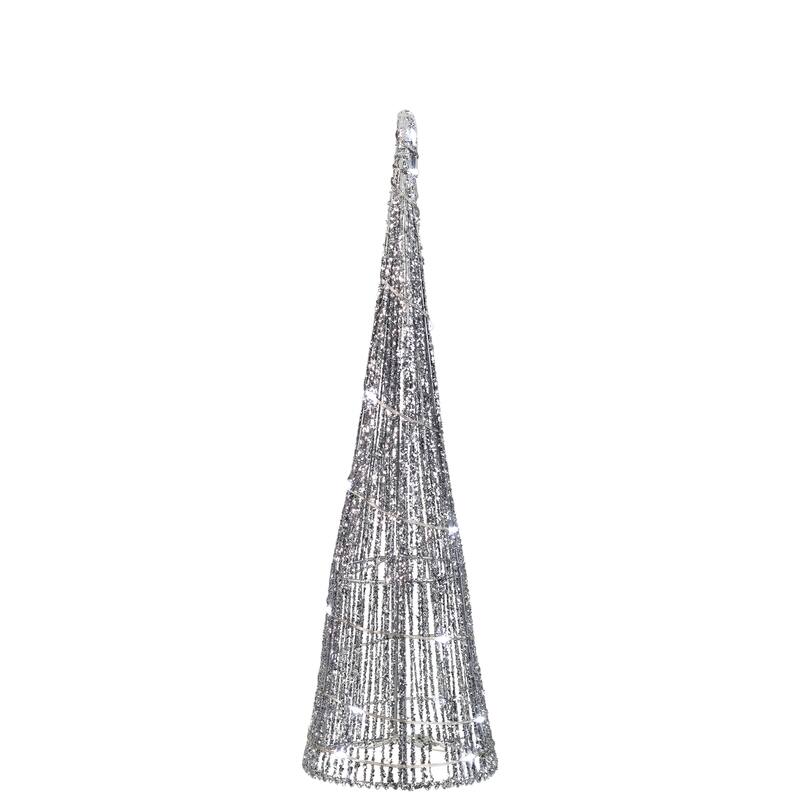 3 LED Silver Glitter Cone Tree Outdoor Christmas Decorations 23.5"