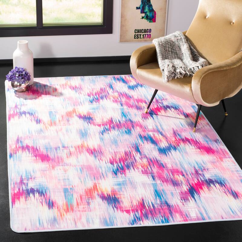 SAFAVIEH Daytona Machine Washable Slip Resistant Lehti Graphic Abstract - 3' x 5' - Ivory/Pink - Rectangle