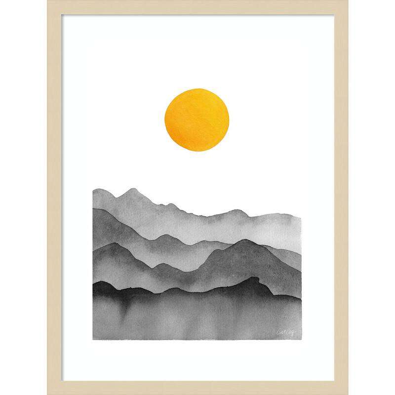Black Yellow Mountain Range Silhouette by Cat Coq Framed Wall Art Print - 19 x 25 in - Brown