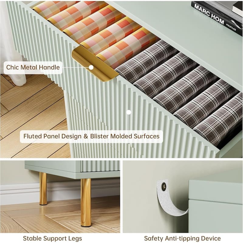 3 Drawer Dresser, Wood Chest of Drawers Organizer Storage with Gold Handle, Small Storage Cabinet