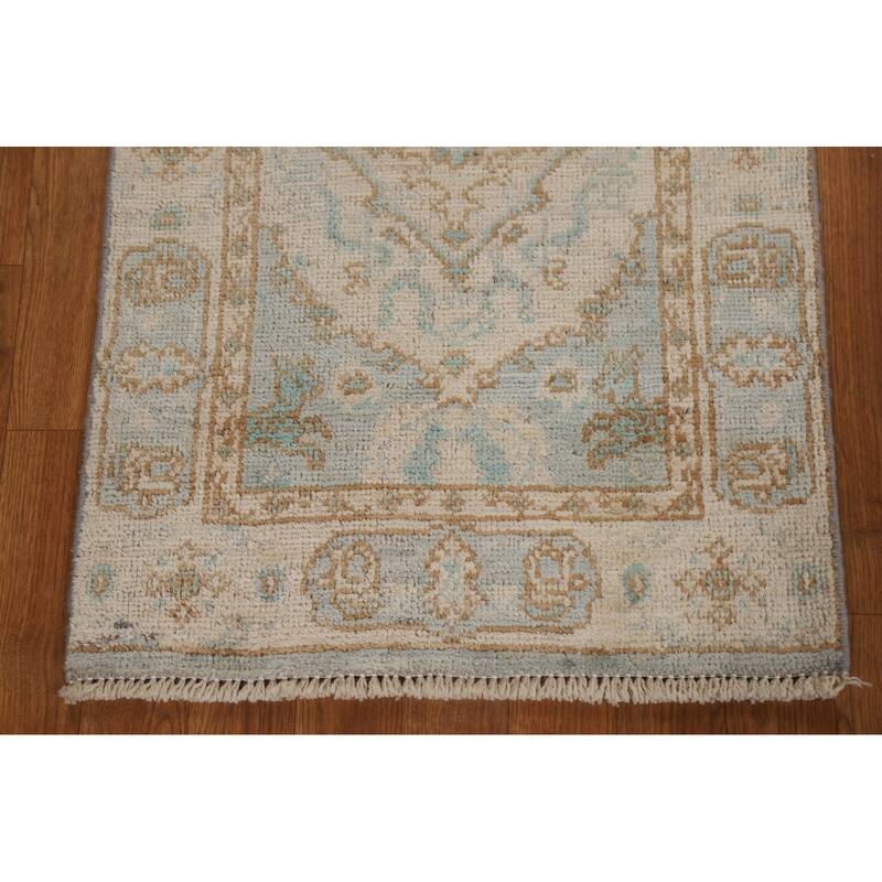 Hand Knotted Oriental 100% Wool Carpet Transitional Geometric Beige & Ivories Oushak Area Rug - 3' 0'' X 2' 0''