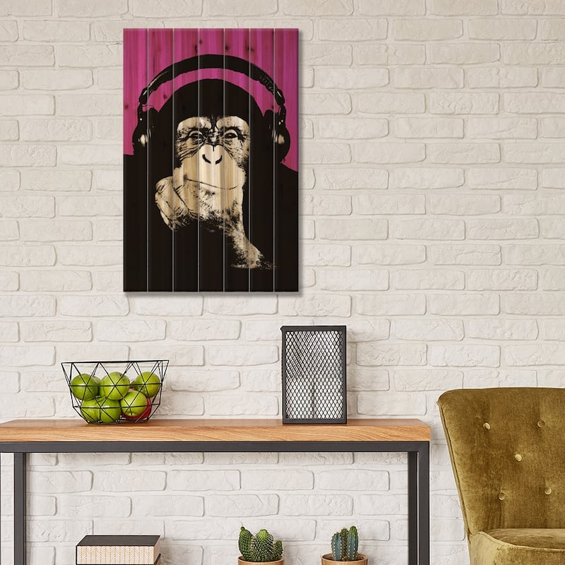 New Monkey Head VII Print On Wood by Steez - Multi-Color