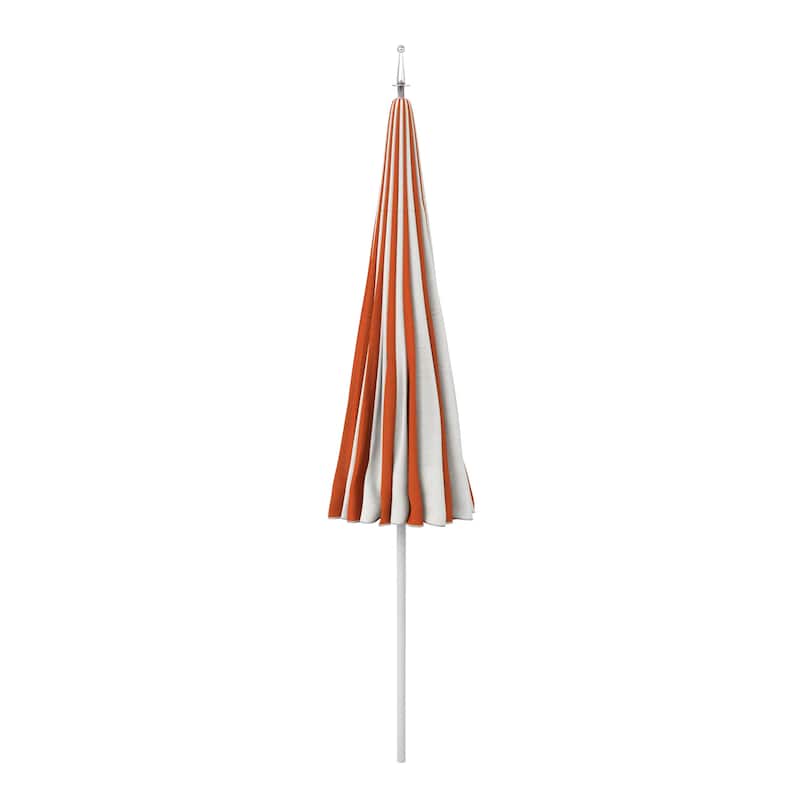 California Umbrella 8.5' Pagoda Series Patio Umbrella White Aluminum Steel Wire Ribs Push Lift Pacific Blue and Natural