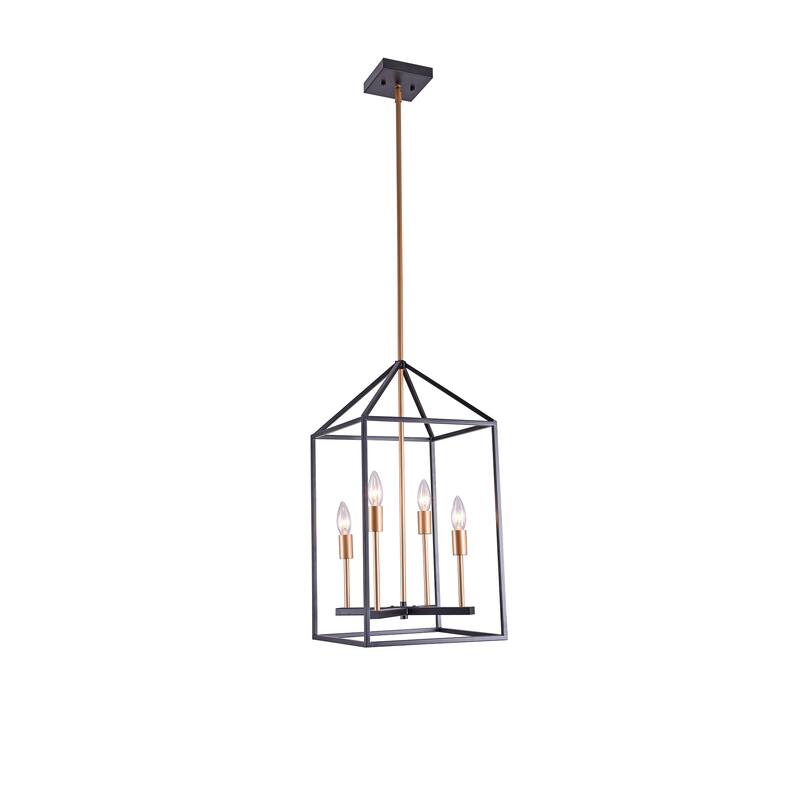 Seilin Matte Black+Gold/Bronze 4-Light Lantern Chandelier with Black Metal Outer Cage