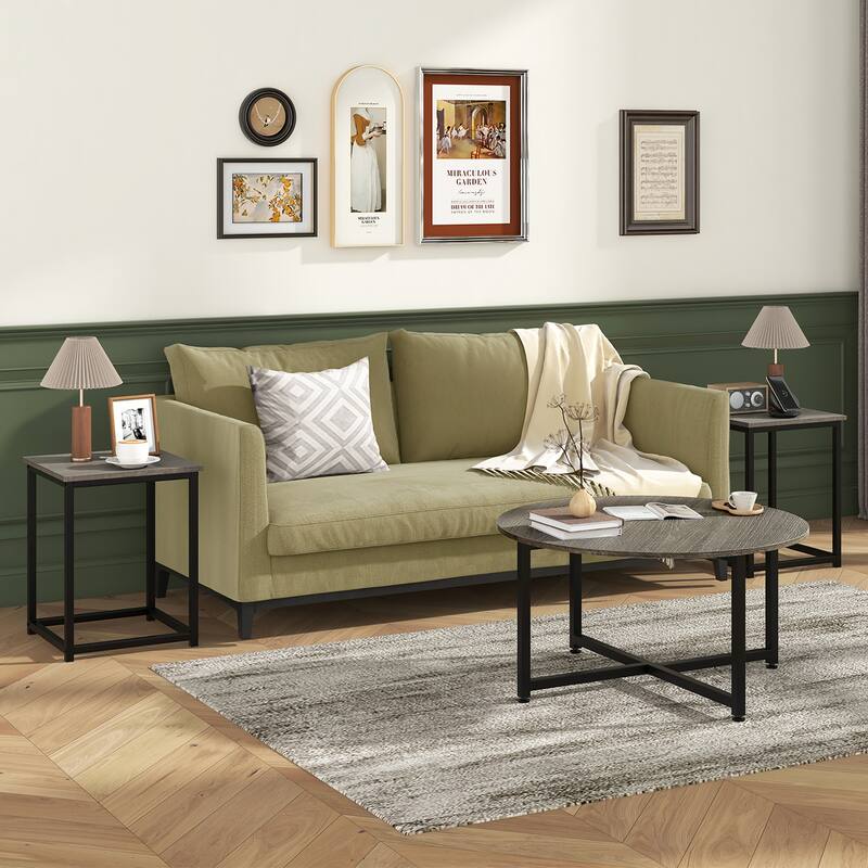 Gymax Round Nesting Table Set of 3 Coffee Table w/ 2 End Tables Sturdy