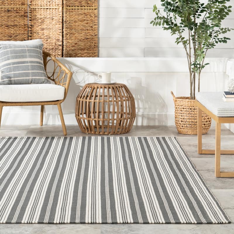 Home Conservatory Ticking Stripe Handwoven Indoor/Outdoor Area Rug