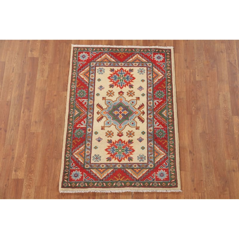 Geometric Kazak Accent Rug Handmade Traditional Wool Carpet - 2'9" x 3'11"