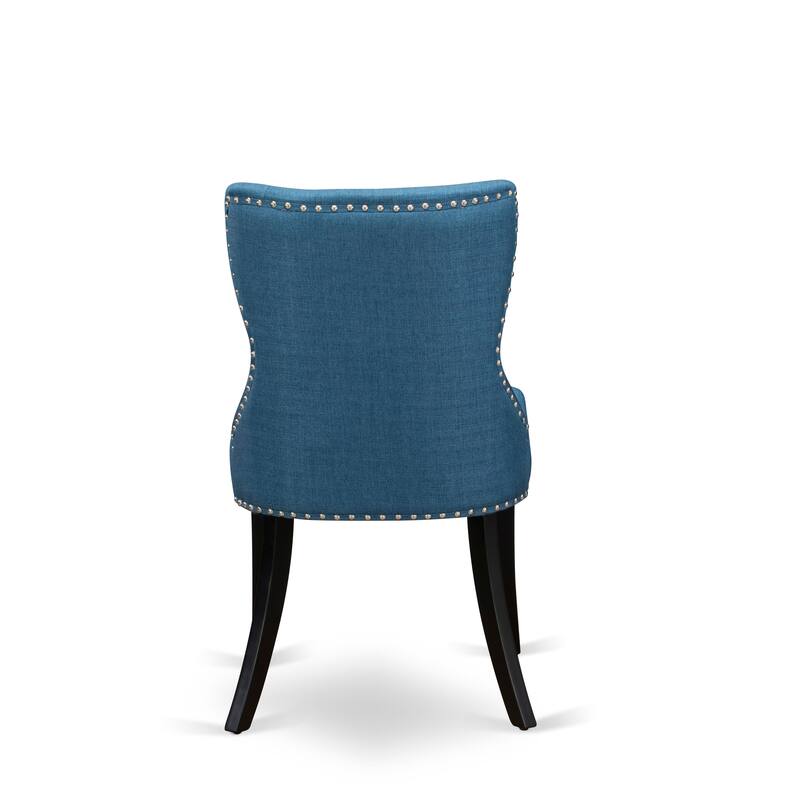 East West Furniture Sion Parson Dining Chairs - Button Tufted Nail head Trim Linen Fabric Chairs, Set of 2, (Finish Options)