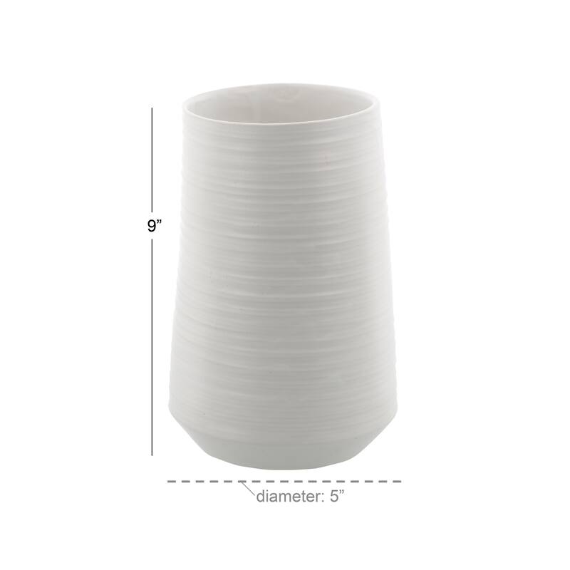 CosmoLiving by Cosmopolitan White Porcelain Ceramic Ribbed Decorative Vase
