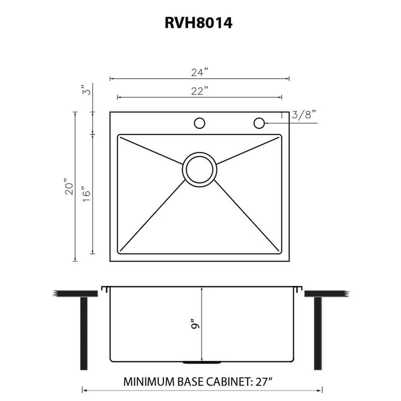Ruvati 24 x 20 inch Drop-in 16 Gauge Stainless Steel Topmount Kitchen Sink Single Bowl - RVH8014