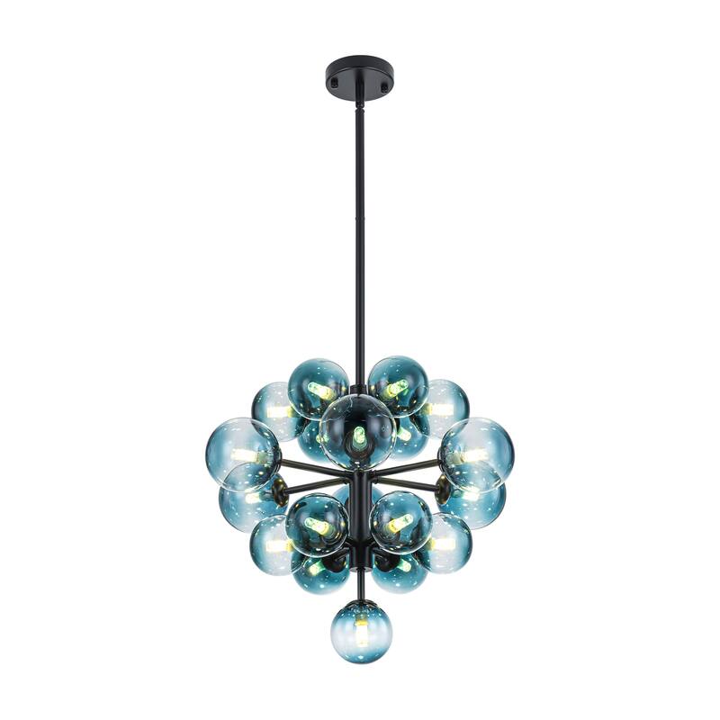 19-Light Modern Glam Tiered Cluster Gradient Glass Globe Bubble Chandelier for Dining Room - 21.3 in. W x 18 in. H