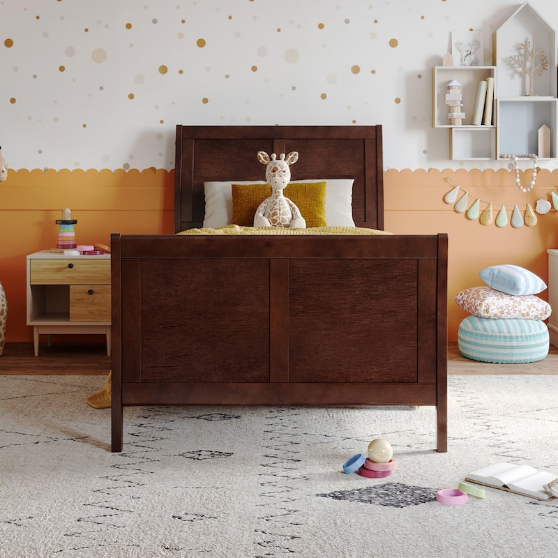 Valencia Solid Wood Low Profile Sleigh Platform Bed with Matching Footboard