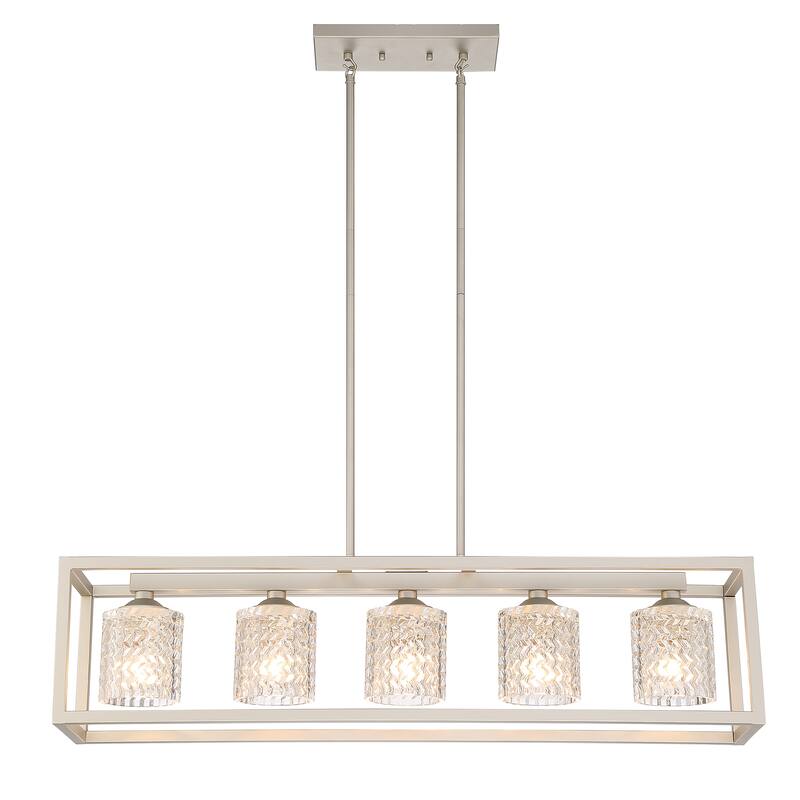 37in Mid-century Modern 5-light Crystal Rectangle Chandelier for Dining Room - 37 inches