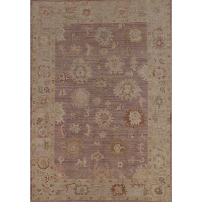 Vegetable Dye Oushak Turkish Area Rug Hand-Knotted Brown Wool Carpet - 6'3"x 8'8"