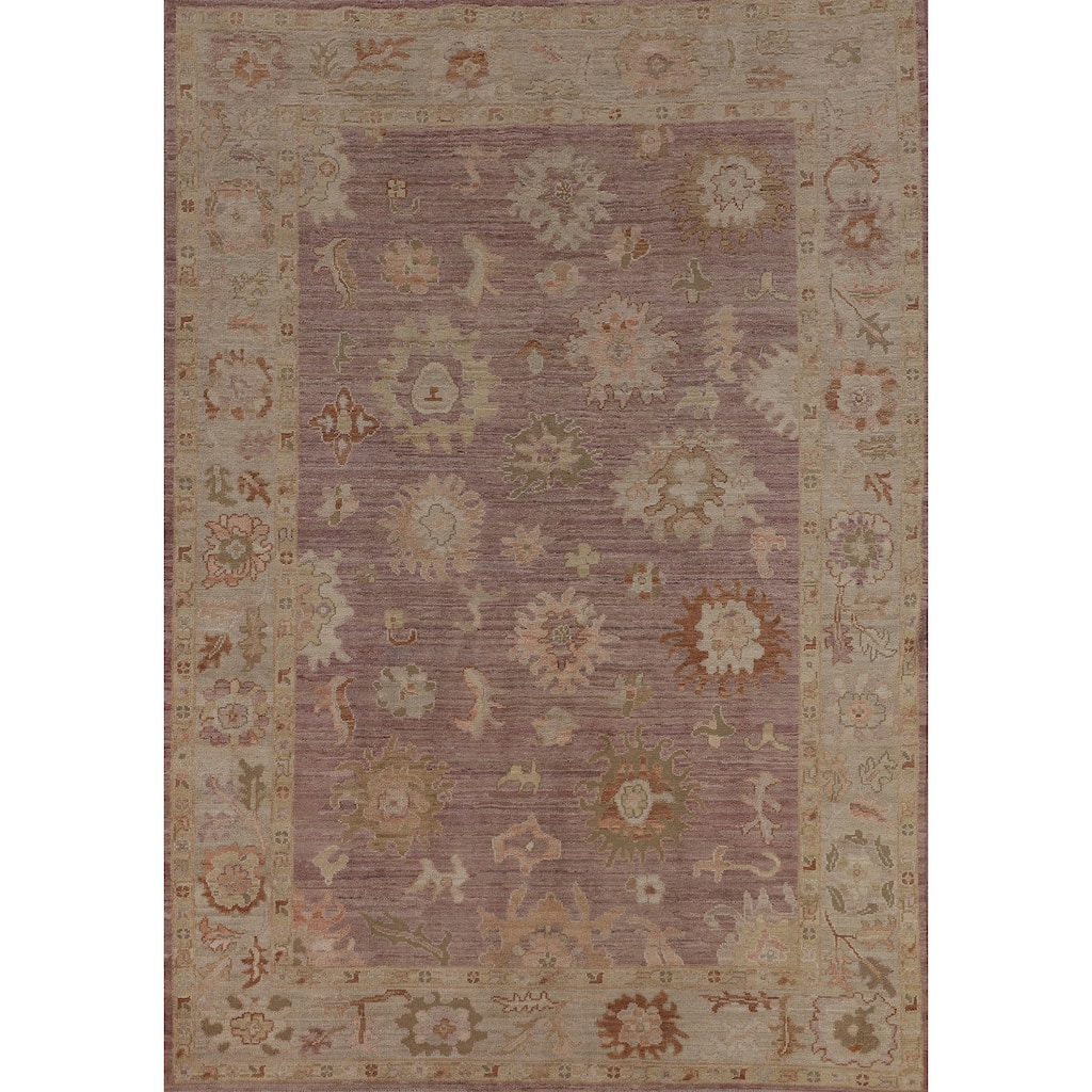 Vegetable Dye Oushak Turkish Area Rug Hand-Knotted Brown Wool Carpet - 6'3"x 8'8"