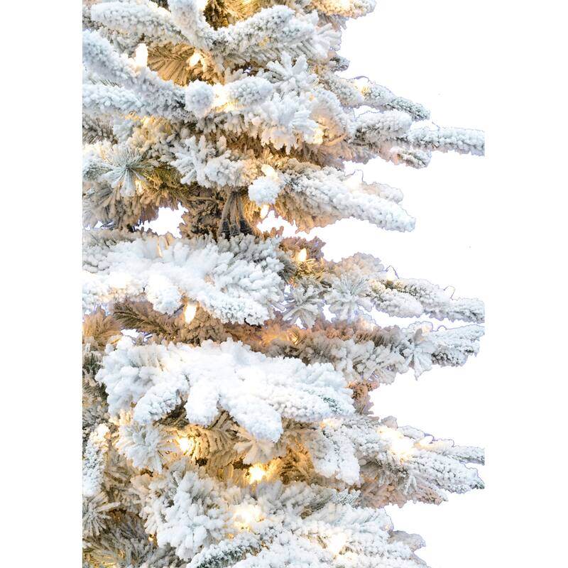 Fraser Hill Farm 10-Ft. Flocked Pine Valley Artificial Christmas Tree with Smart String Lighting
