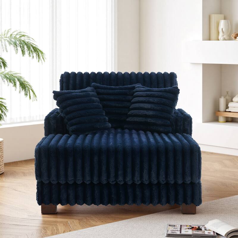 Modern Upgraded Plush Fabric Sofa Chaise Lounge with Pillows - Navy