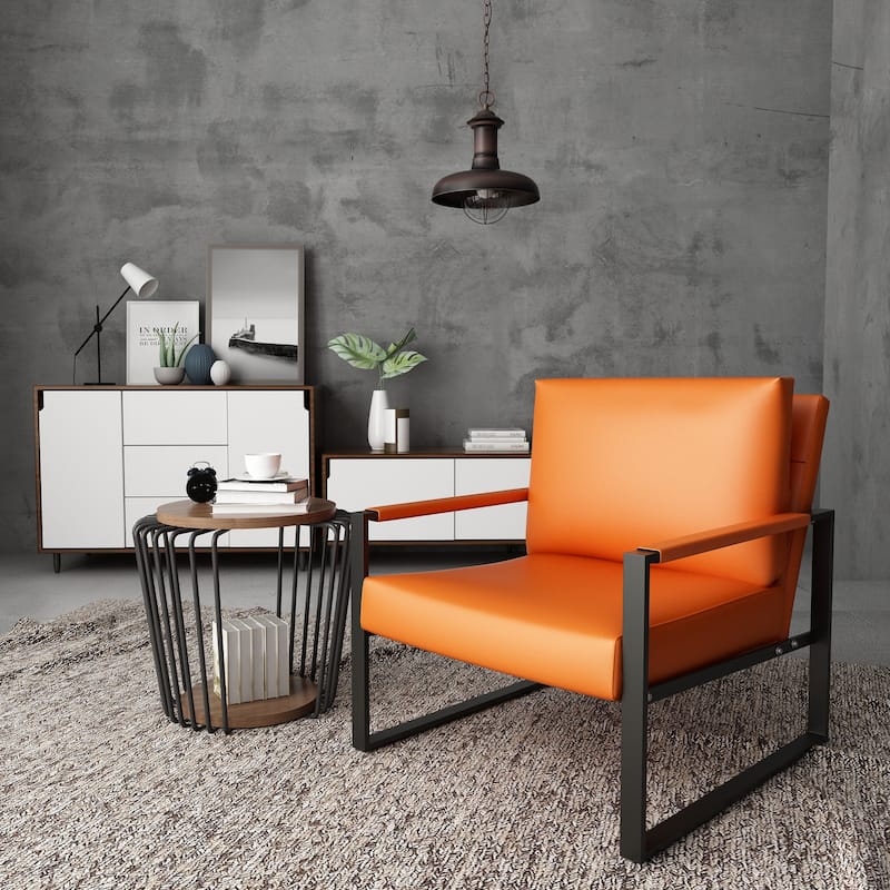 Mieres Mid-Century Style Faux Leather PU Accent Chair, Armchair with Steel Frame