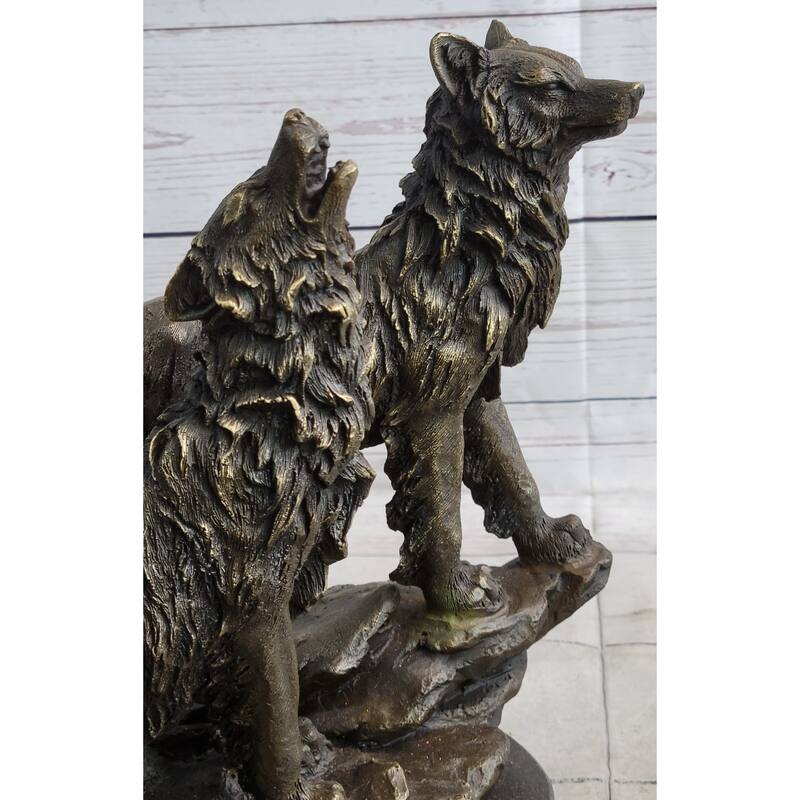 Imitative Wolf Pack 2 Wolves Howling Bronze Statue Sculpture Wildlife Decor Art By Barye