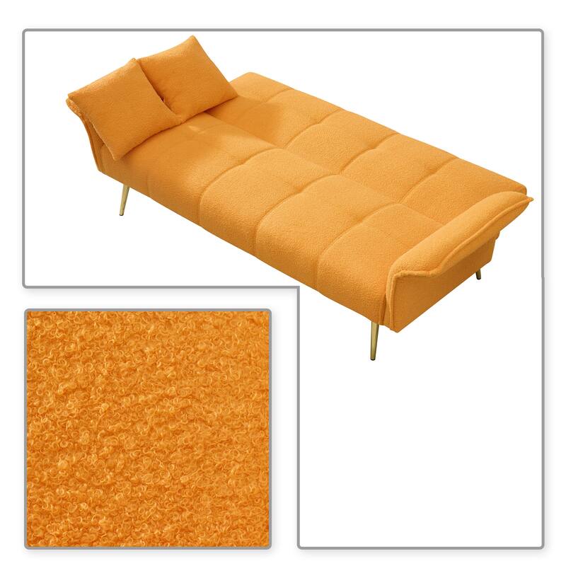 Modren Teddy Fabric Upholstered Convertible Futon Sofa Bed with Folding Armrests